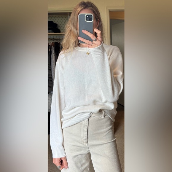 NWOT Zara 100% Cashmere Off Cream White Knit Woven Crochet Crewneck Sweater - Picture 11 of 11